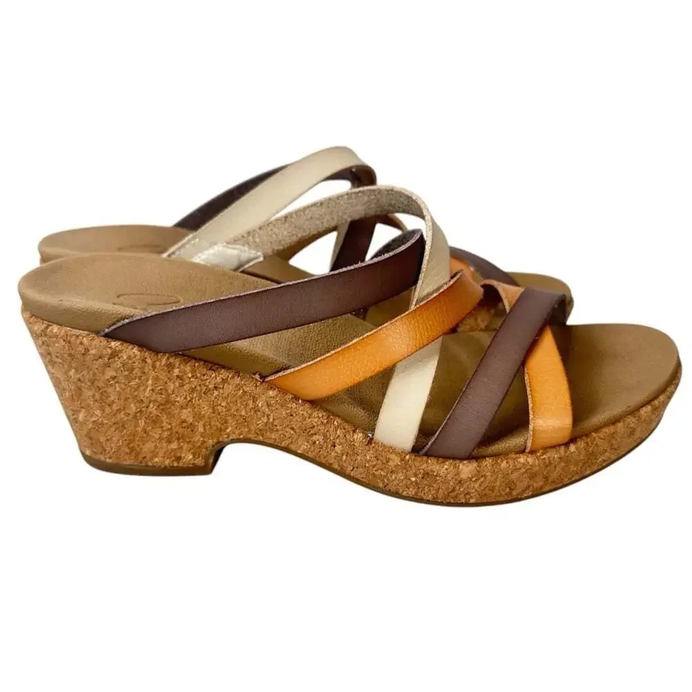 SoftMoc Hillary Multicolor Leather Cork Wedge Sandals Womens 9 Comfort